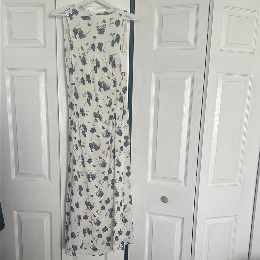 Reformation White and Blue Halter Maxi Dress for Weddings